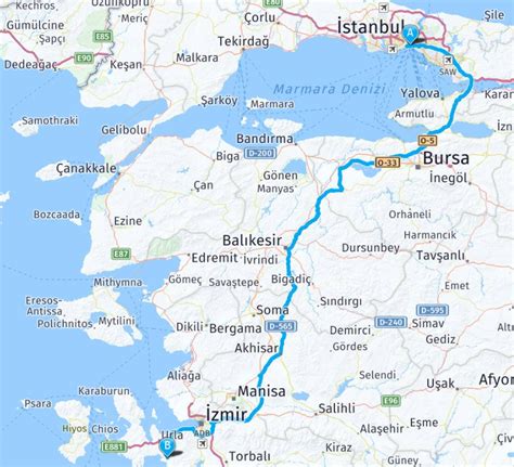 istanbul izmir arası yol haritası
